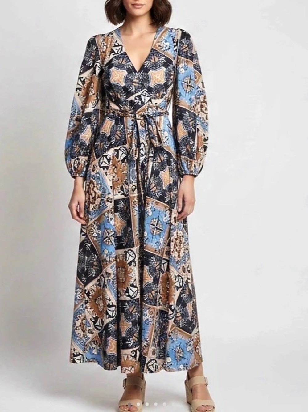 Zimmermann Alight Nautical Print Cotton Maxi Long True Wrap Dress Blue